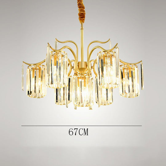 Classical Gold Crystal LED Chandelier with Copper and Glass Accents