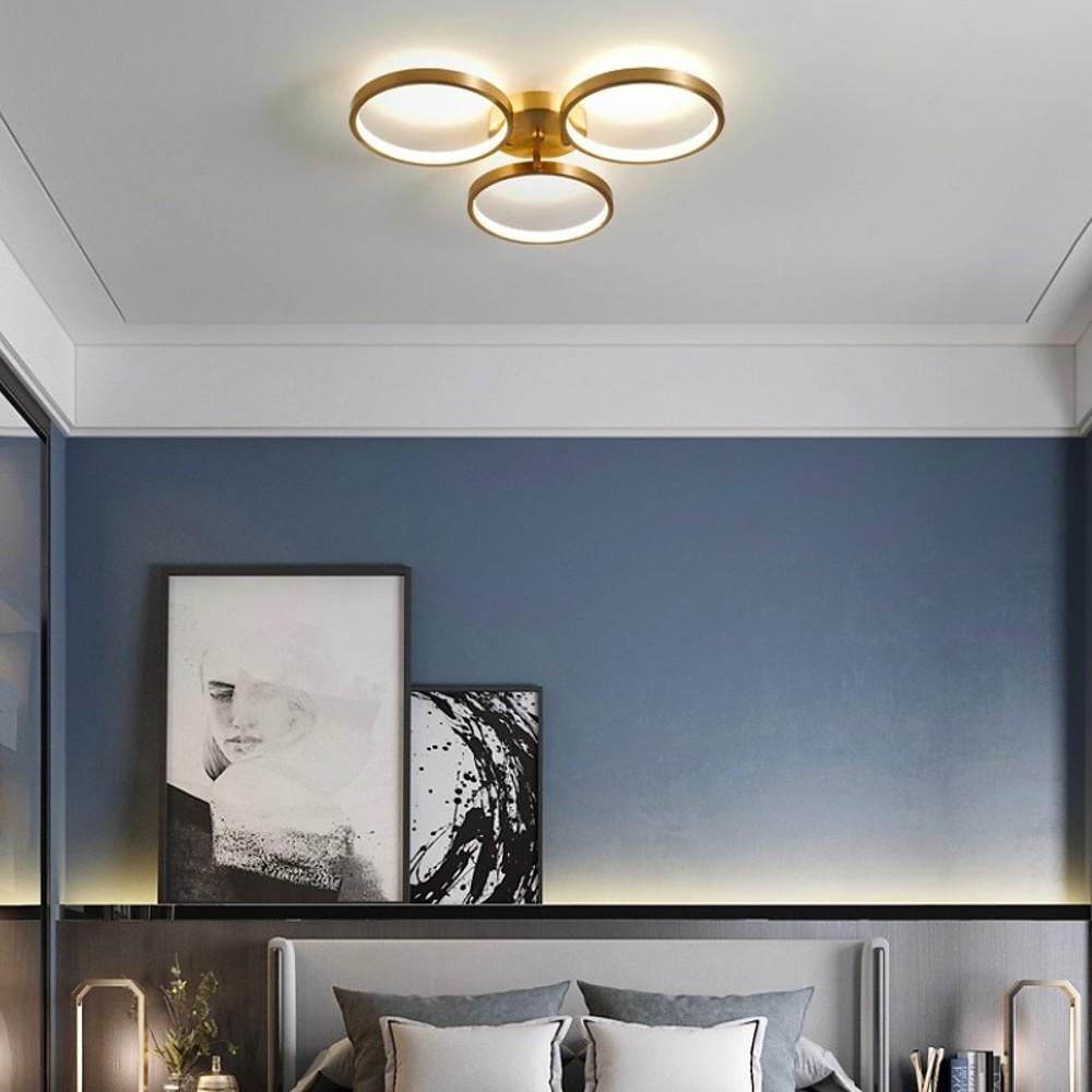 Three-Light Modern Copper LED Flush Mount Ceiling Light