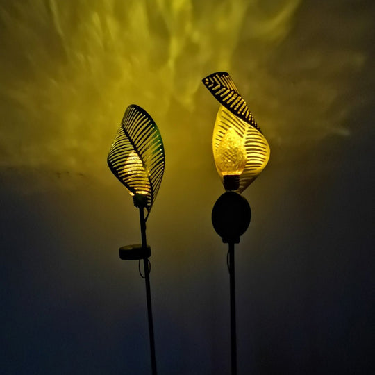 Elegant Curled Leaf Solar Powered Waterproof LED Lawn Light