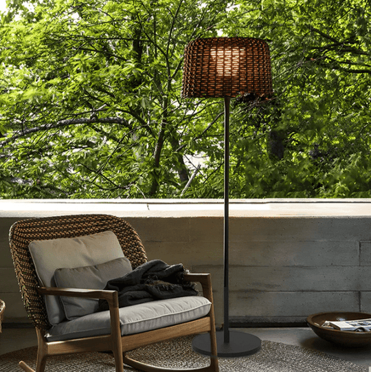 Elegant Rattan Shade LED Outdoor Floor Lamp