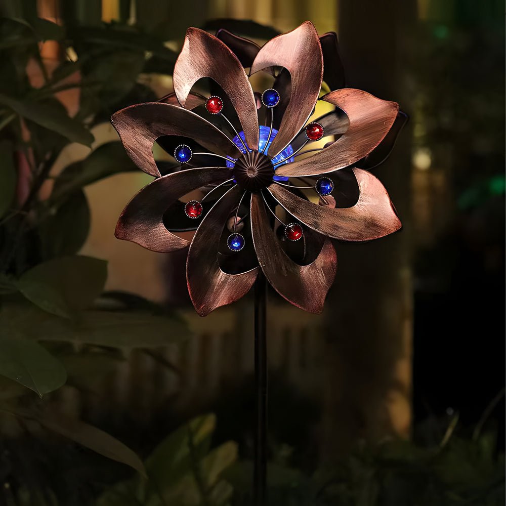 Vintage Iron Solar Wind Spinner Garden Stake Lights (2 Pcs)