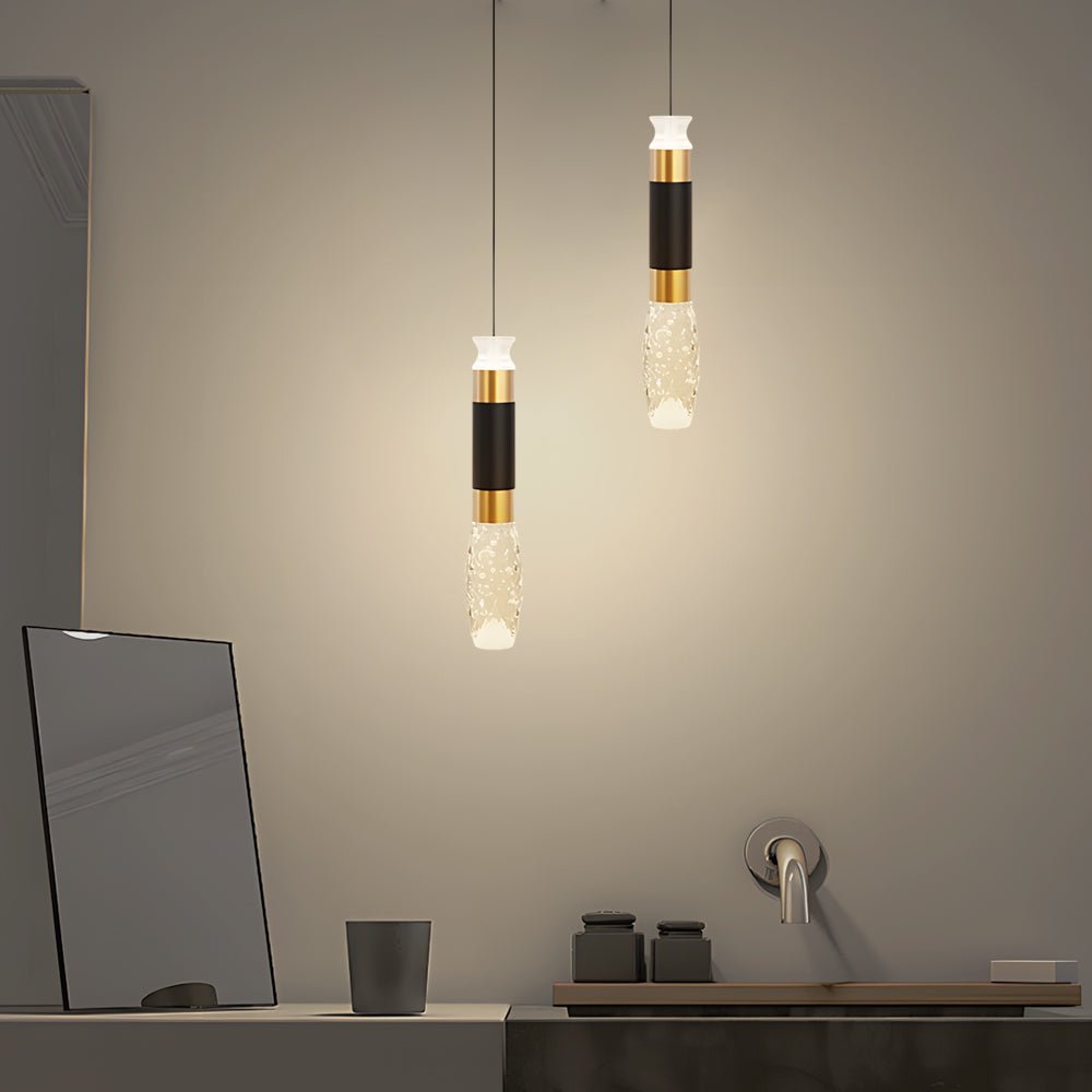 Elongated Cylindrical Aluminum 3 Step Dimming Modern LED Pendant Light – Black &amp; Gold