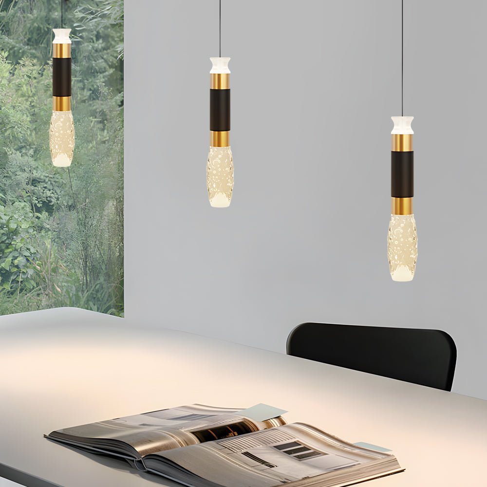 Elongated Cylindrical Aluminum 3 Step Dimming Modern LED Pendant Light – Black &amp; Gold