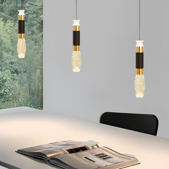 Elongated Cylindrical Aluminum 3 Step Dimming Modern LED Pendant Light – Black &amp; Gold