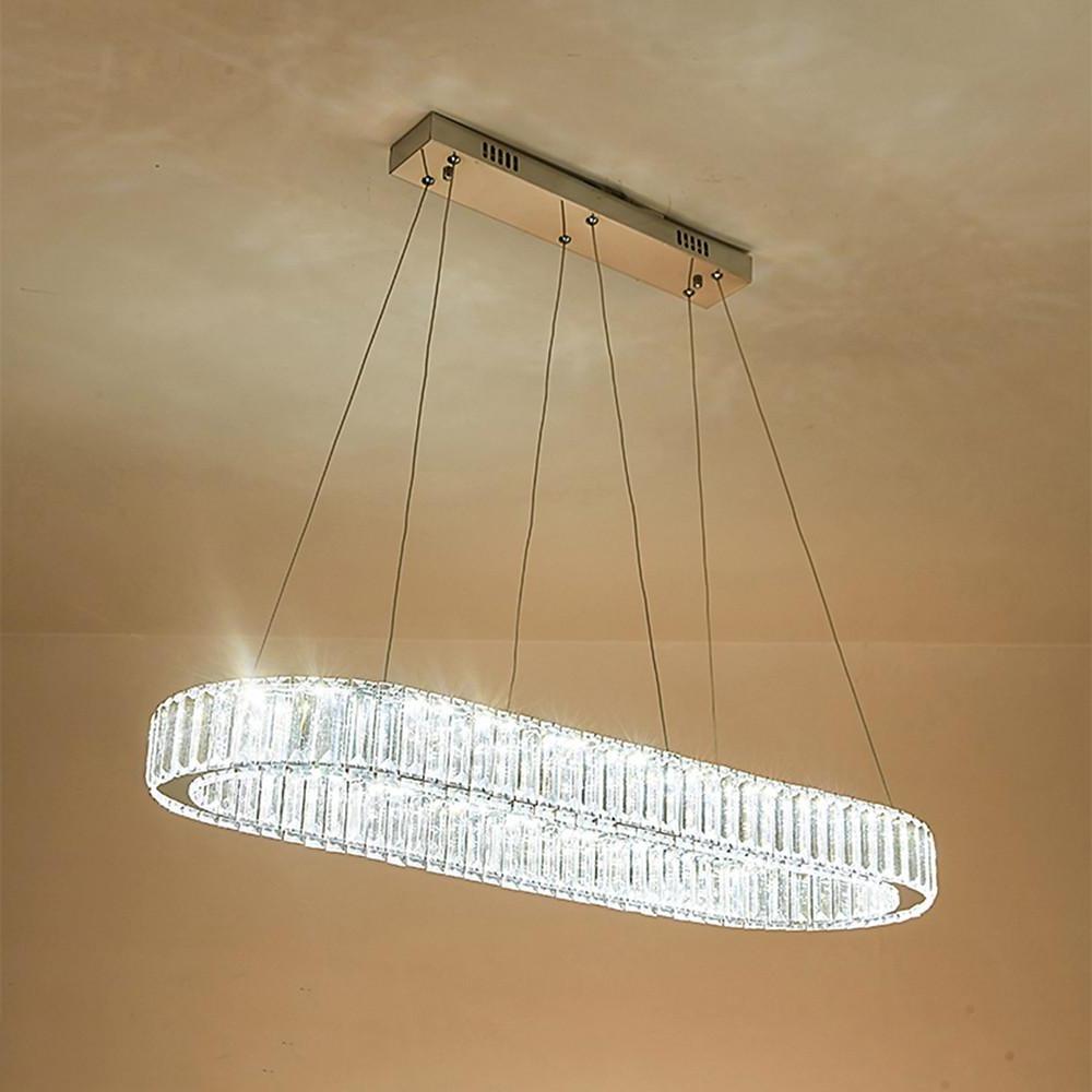 Chrome &amp; Gold Crystal Oval Ring LED Pendant Chandelier