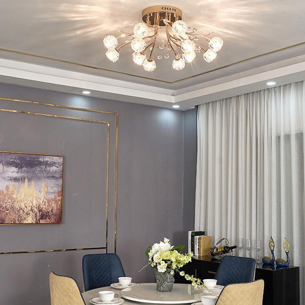 Globe Glass Crystal Cluster LED Flush Mount Ceiling Light