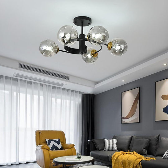 Swirling Nordic Globe Bubble Metal &amp; Glass 5-Light Chandelier