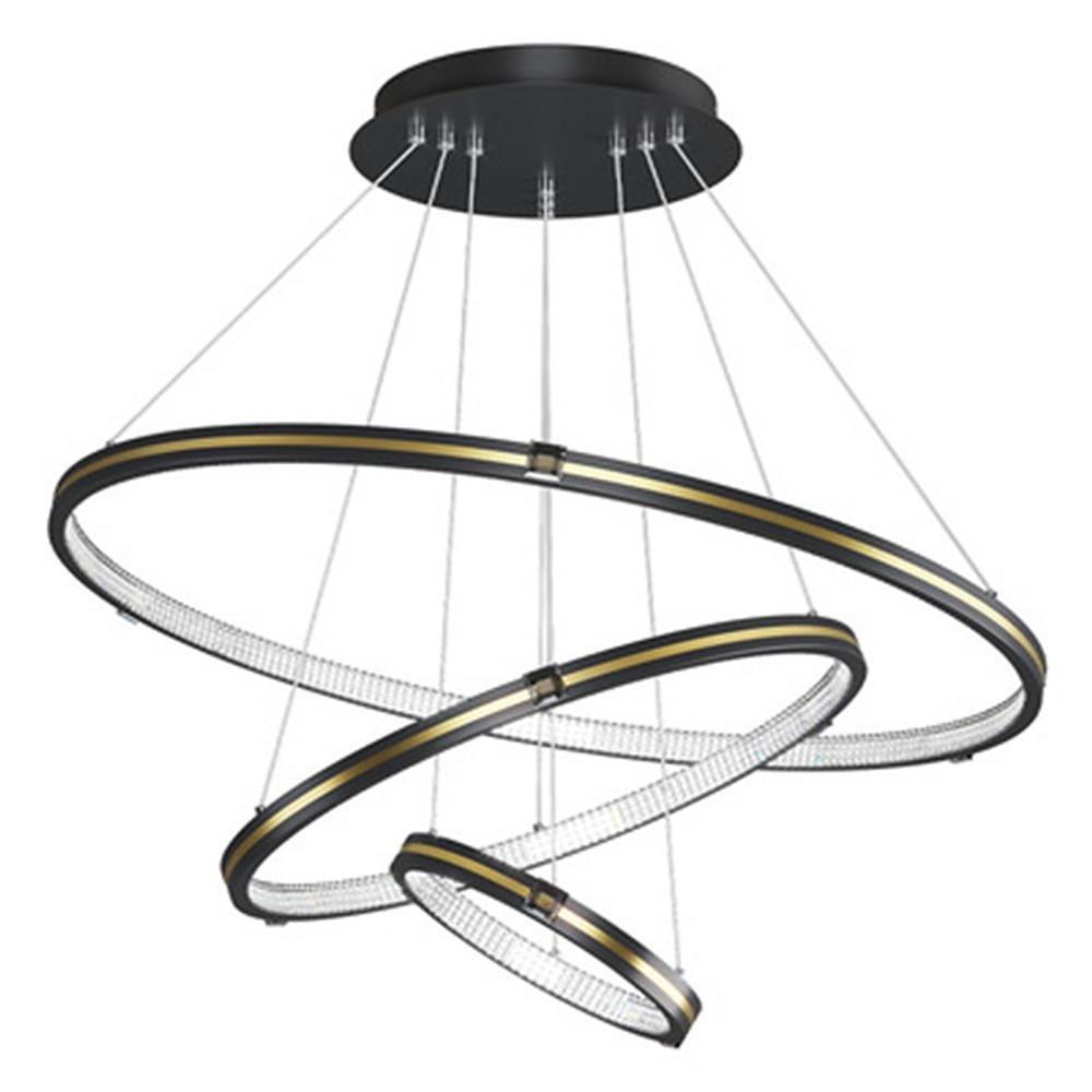 Stylish 3 Rings LED Chandelier – Gold &amp; Black Finish