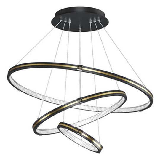Stylish 3 Rings LED Chandelier – Gold &amp; Black Finish