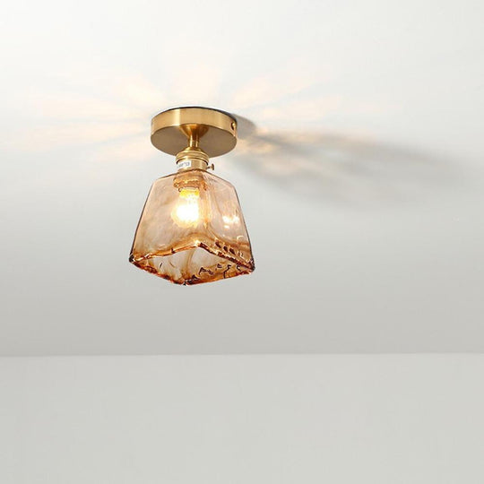 Creative Glass Lantern LED Electroplated Nordic Semi Flush Mount Ceiling Light
