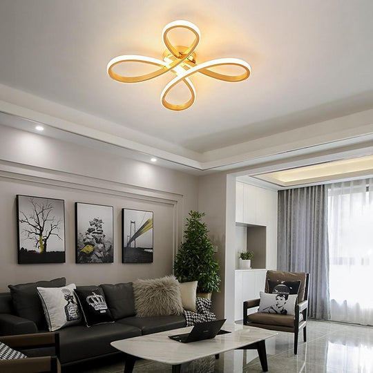 Linear Flower Shaped LED Gold Modern Ceiling Light Flush Mount Lamp