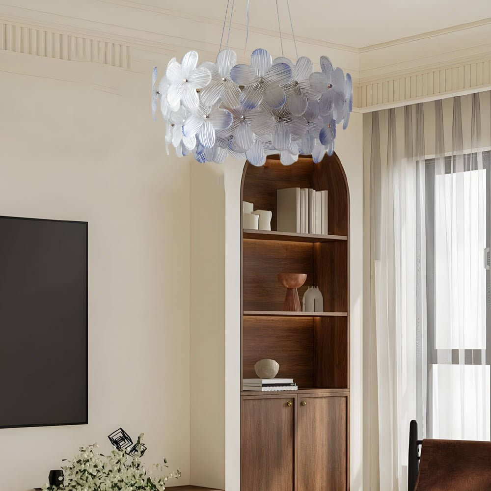 French Glass Flower Round Chandelier – 6 or 8 Lights