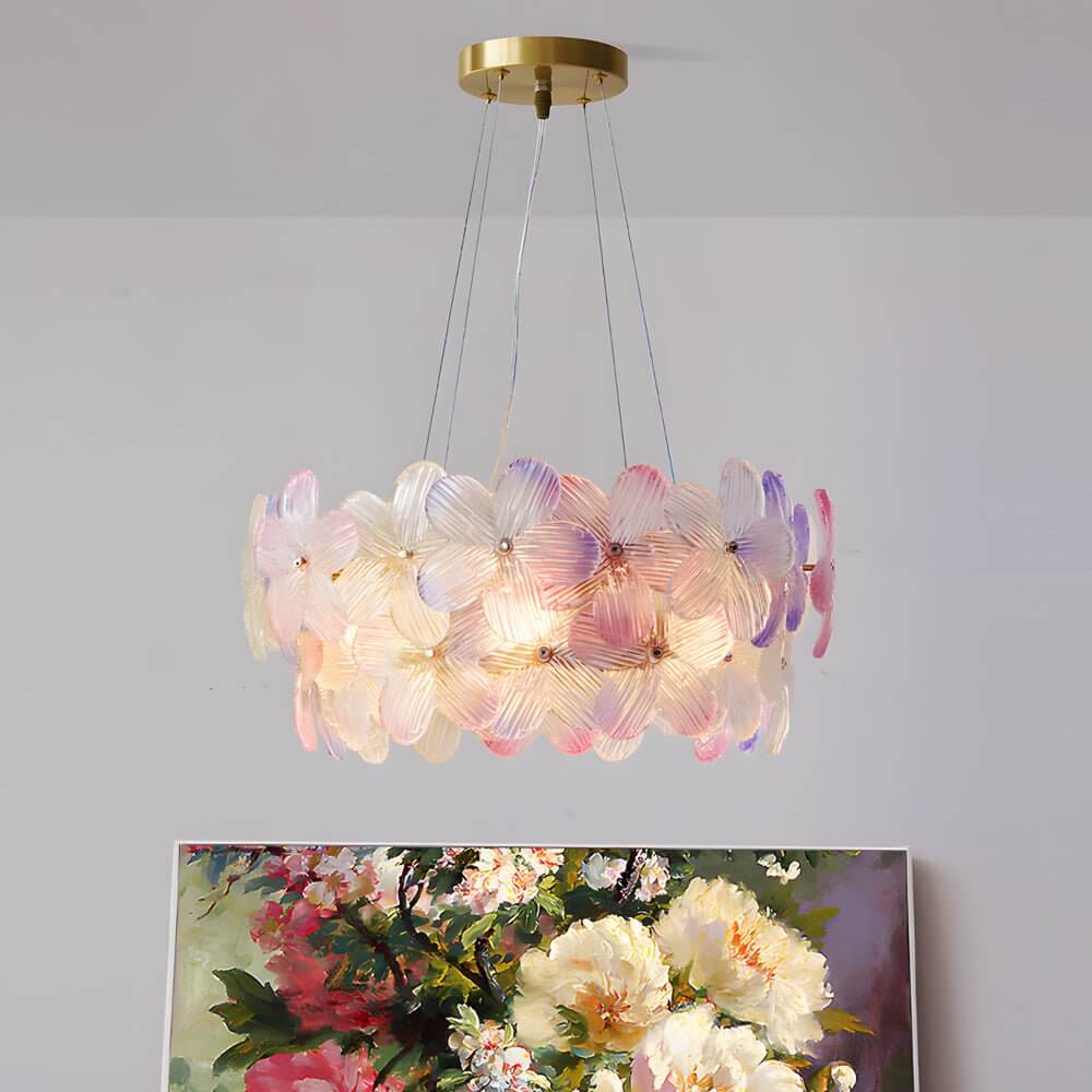 French Glass Flower Round Chandelier – 6 or 8 Lights