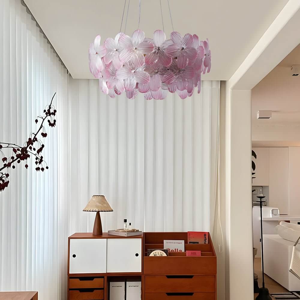 French Glass Flower Round Chandelier – 6 or 8 Lights
