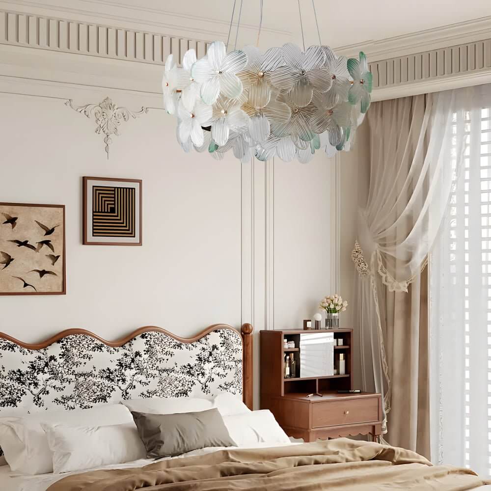 French Glass Flower Round Chandelier – 6 or 8 Lights