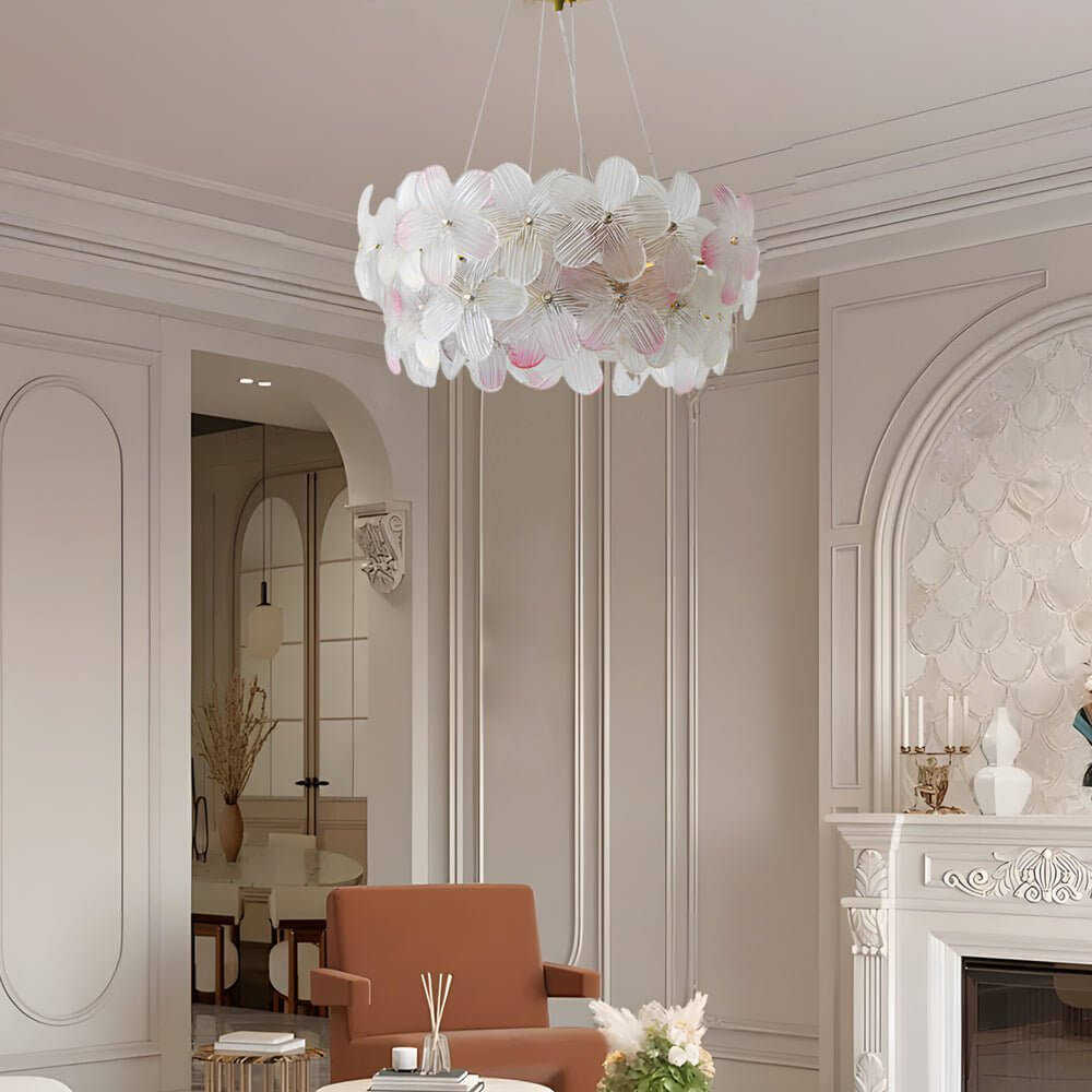 French Glass Flower Round Chandelier – 6 or 8 Lights