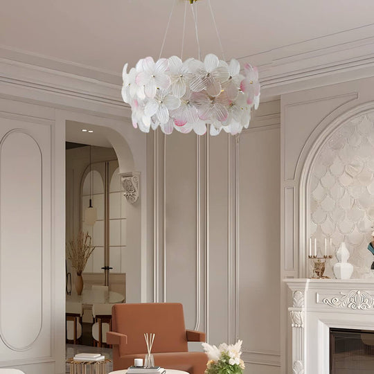 French Glass Flower Round Chandelier – 6 or 8 Lights