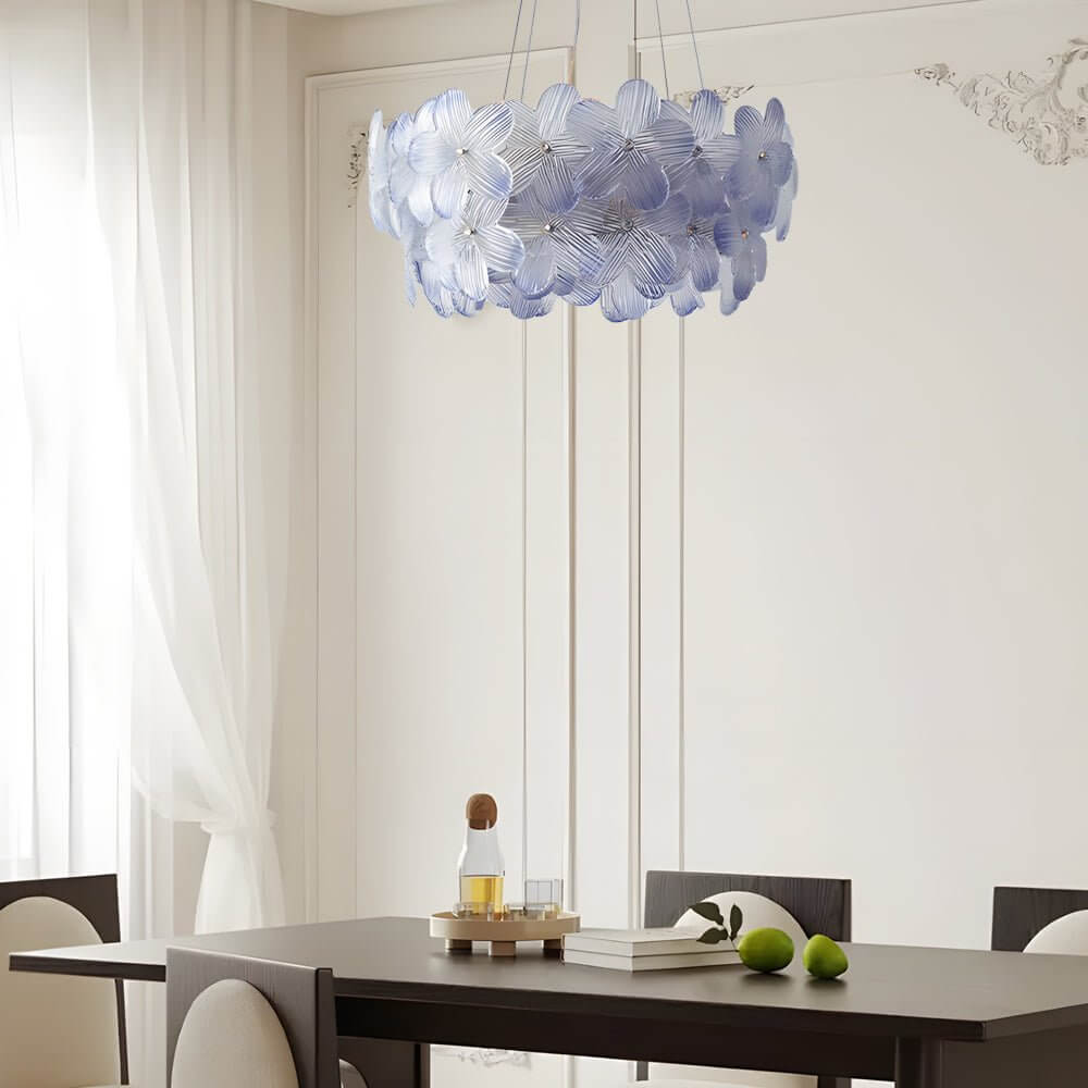 French Glass Flower Round Chandelier – 6 or 8 Lights