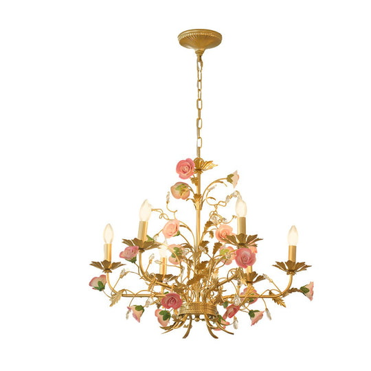 Ceramic Roses Light French Luxury Ceramic Pink Roses Chandelier – 6/8-Light Candlelight El ...