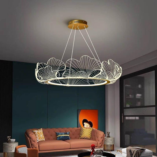 Sea-Inspired Elegant Wave Round Acrylic LED Chandelier – Gold Finish, 33" Wide