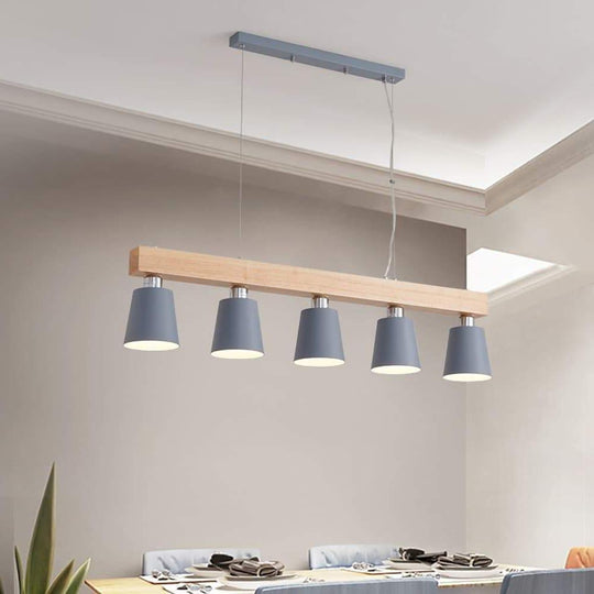 Row of Lights Farmhouse Pendant Light Metal &amp; Wood Pendant Lighting