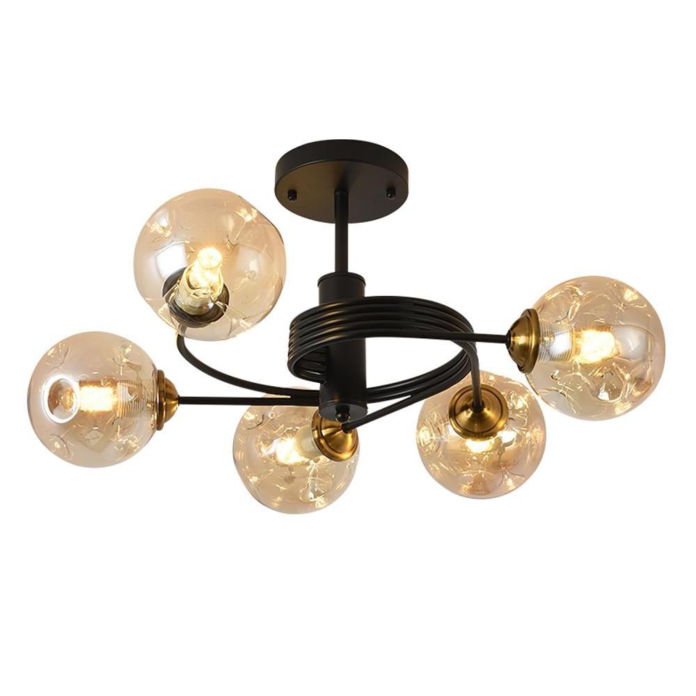 Swirling Nordic Globe Bubble Metal &amp; Glass 5-Light Chandelier