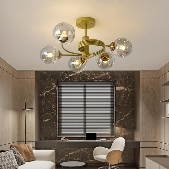 Swirling Nordic Globe Bubble Metal &amp; Glass 5-Light Chandelier