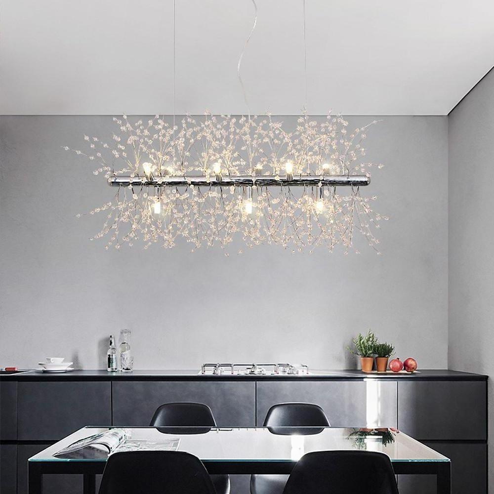 Luxury Modern LED Pendant Light – Electroplated Metal &amp; Crystal Branch Design