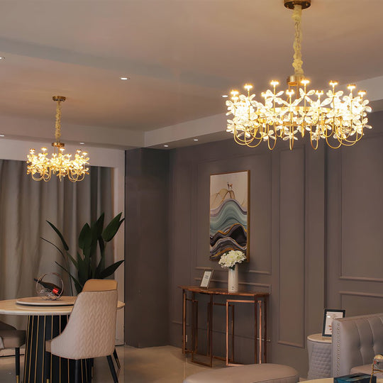 Golden Luxury 24-Light Crystal Flower Chandelier