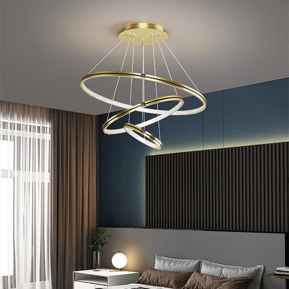 Stylish 3 Rings LED Chandelier – Gold &amp; Black Finish