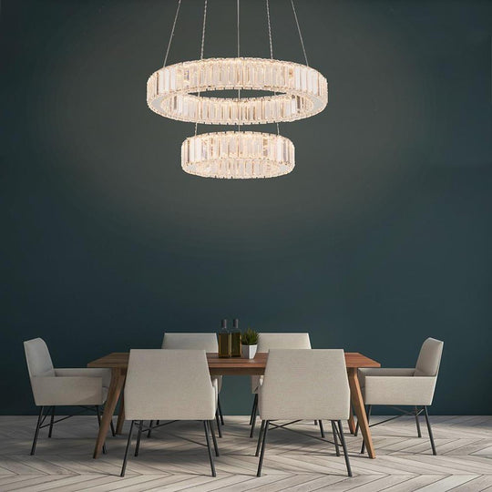 2-Ring Regular Shape Steel Crystal LED Chandelier