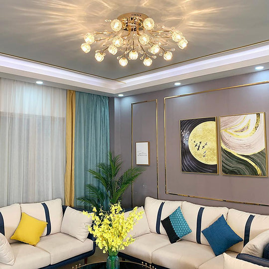 Globe Glass Crystal Cluster LED Flush Mount Ceiling Light