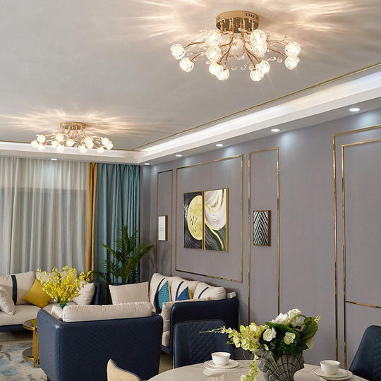 Globe Glass Crystal Cluster LED Flush Mount Ceiling Light