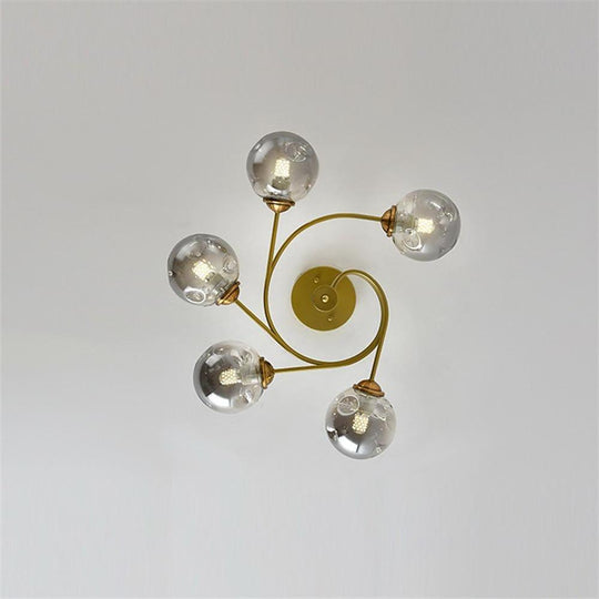 Swirling Nordic Globe Bubble Metal &amp; Glass 5-Light Chandelier