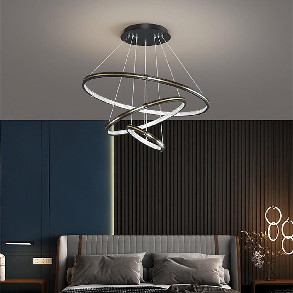 Stylish 3 Rings LED Chandelier – Gold &amp; Black Finish