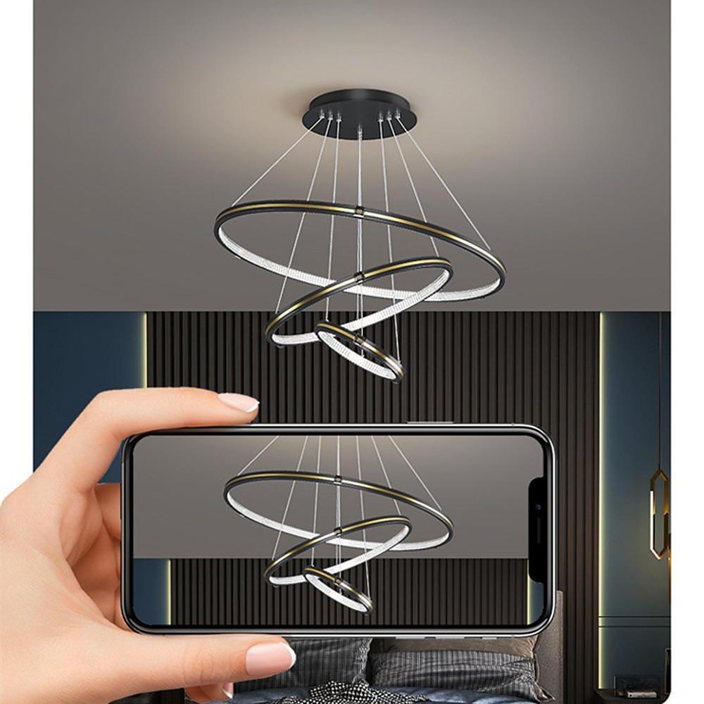 Stylish 3 Rings LED Chandelier – Gold &amp; Black Finish