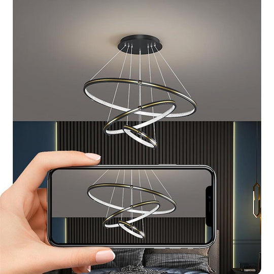 Stylish 3 Rings LED Chandelier – Gold &amp; Black Finish