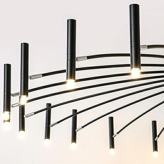 Modern 24 Light Streamlined Round Black Sputnik Chandelier with Adjustable Height