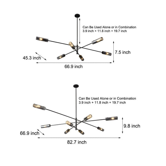 Industrial Sputnik Chandelier - Copper Linear Pendant Lights (6/8-Light)