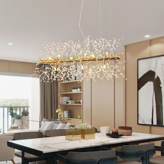 Luxury Modern LED Pendant Light – Electroplated Metal &amp; Crystal Branch Design
