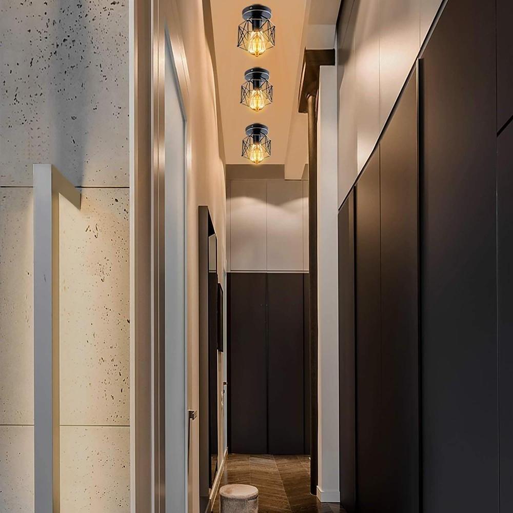 Wire Frame Lantern Outdoor Semi Flush Mount LED Ceiling Light