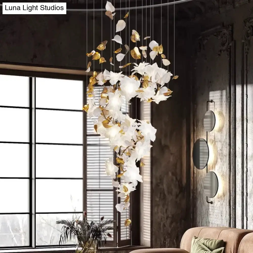 Glass Flower Chandelier – Luxury Staircase &amp; Lobby Lighting