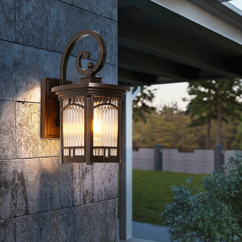 Vintage Striped Glass Shade LED Outdoor Wall Light