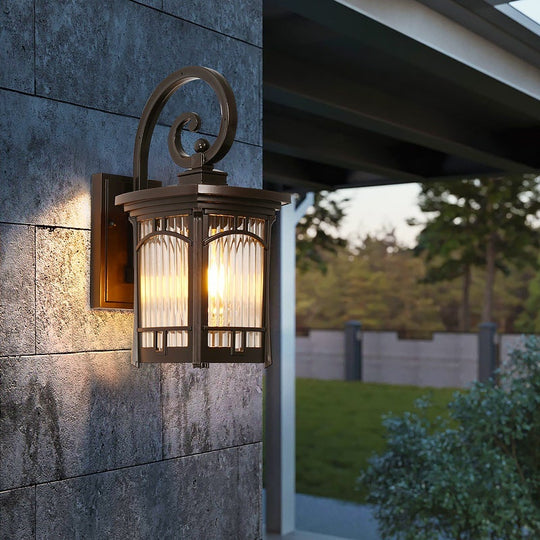Vintage Striped Glass Shade LED Outdoor Wall Light