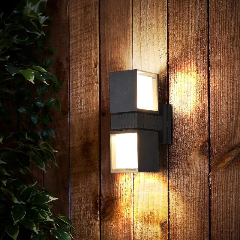 Adjustable Square LED Outdoor Wall Lights – Up &amp; Down Black Spot Lamps