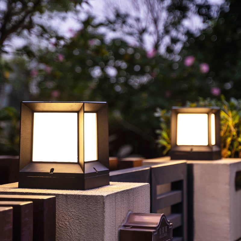 Square Modern Solar Powered Waterproof Outdoor Post Light