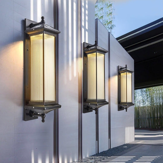 Vintage Striped Glass Waterproof LED Retro Solar Outdoor Wall Lights