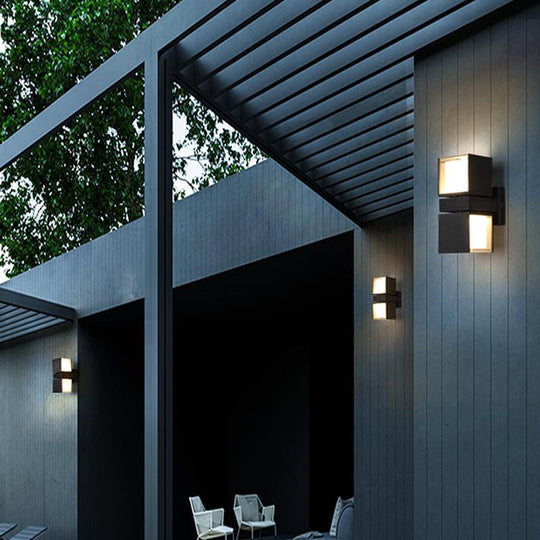 Adjustable Square LED Outdoor Wall Lights – Up &amp; Down Black Spot Lamps