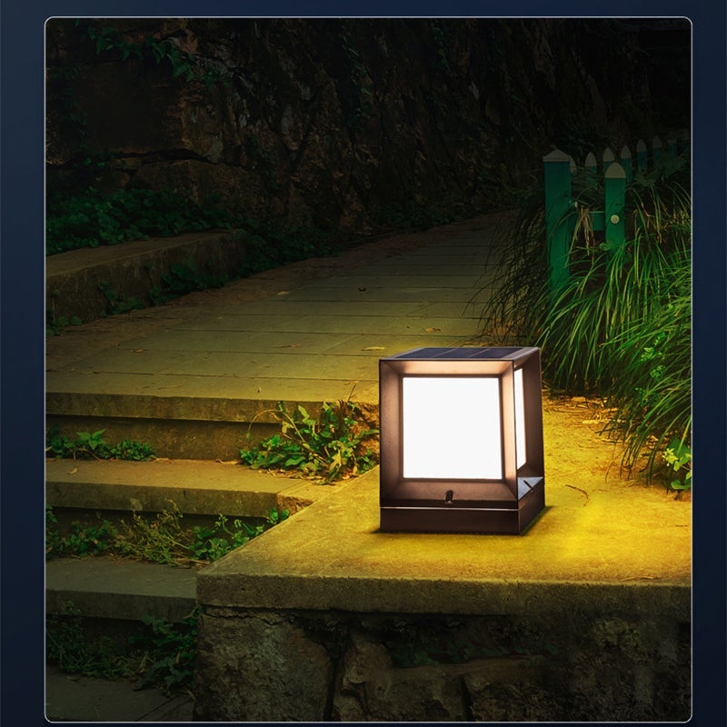 Square Modern Solar Powered Waterproof Outdoor Post Light