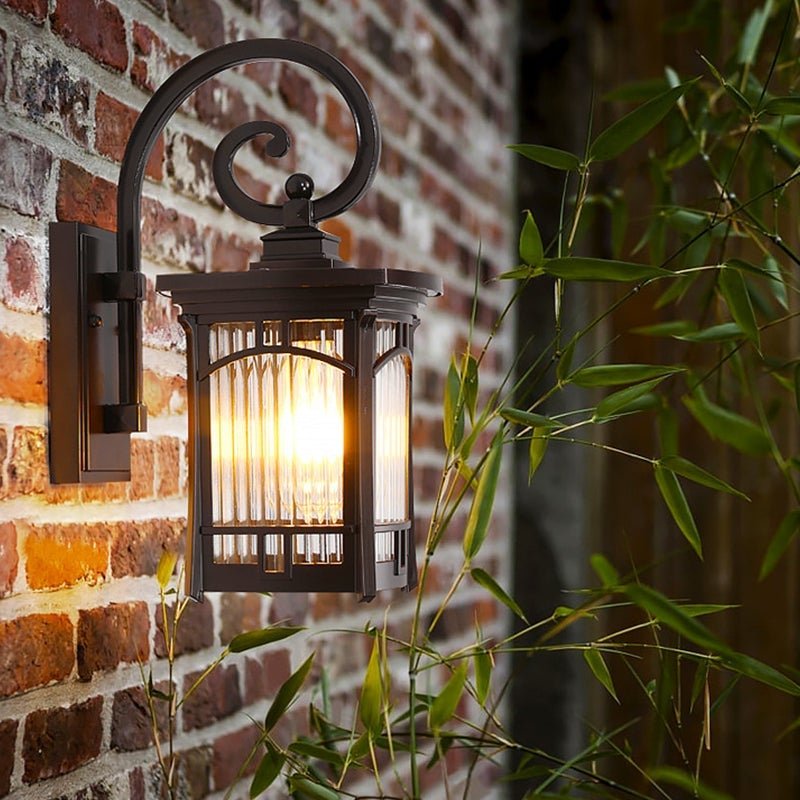 Vintage Striped Glass Shade LED Outdoor Wall Light